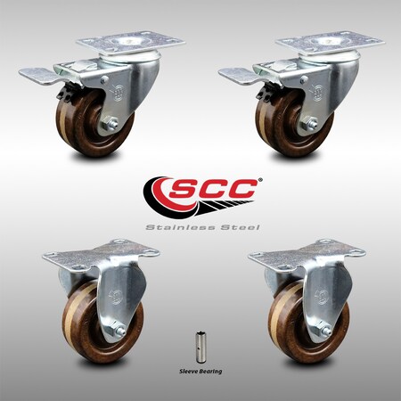 Service Caster 3 Inch SS High Temp Phenolic Top Plate Caster Lock Brake 2 Rigid SCC, 2PK SCC-SSTTL20S314-PHSHT-2-R-2